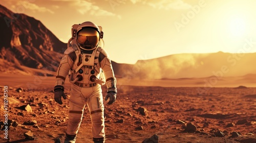 Astronaut in a spacesuit on the surface of the planet