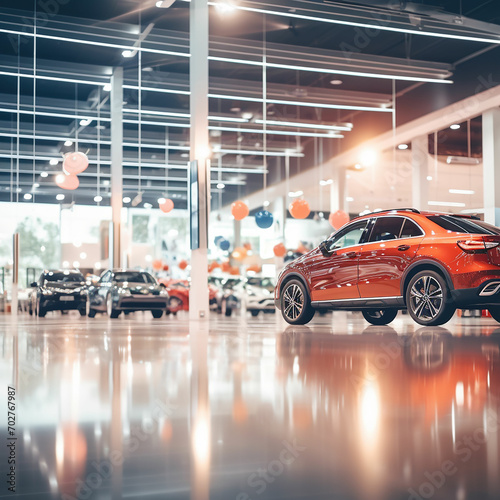 New modern car showroom waiting for sales blurred image abstract background