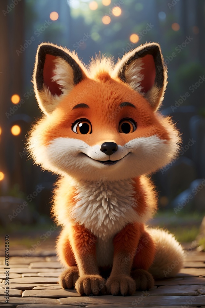 A fluffy, lovable baby fox with big, round eyes and a wise, sparkling gaze, cartoon A fluffy, lovable baby fox with big, round eyes and a wise, sparkling gaze, cartoon