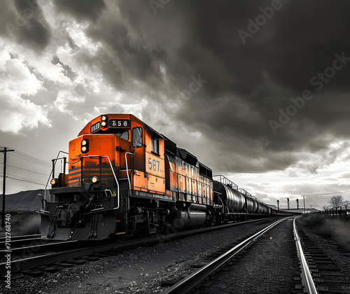 Thunderous Approach - Freight Train Under Stormy Skies