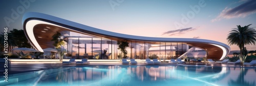 Fototapete futuristic designed architecture of super modern luxury hotel