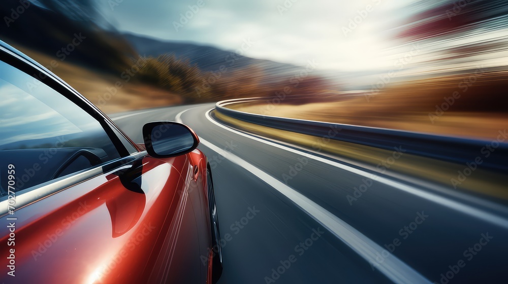 Car on the road with motion blur background.