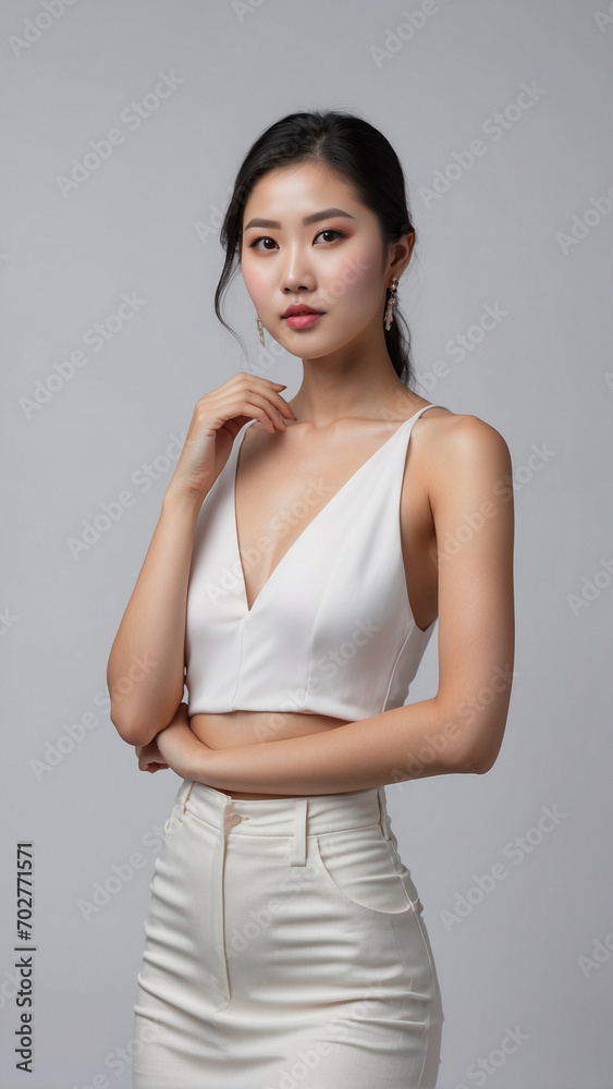 Portrait of a Beautiful Young Asian Chinese Model Woman on White Studio Background Portrait of a Beautiful Young Asian Chinese Model Woman on White Studio Background