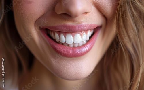 Eye-catching toothpaste advertisement which can only see the mouth With a beautiful smile showing white teeth. of dental care oral hygiene and the brightening results of toothpaste
