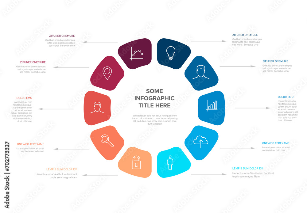 Vector blue and red icon elements in circle multipurpose Infographic template