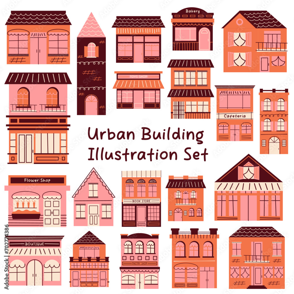 City Building Illustration Set