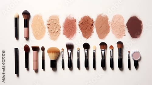 Variety of make-up products on white background