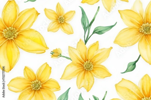 yellow watercolor flowers seamless pattern generative Al