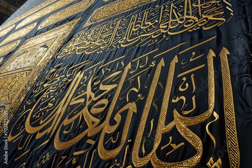 Arabic calligraphy and Islamic ornament at Al Kaaba curtain photo