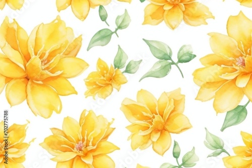 yellow watercolor flowers seamless pattern generative Al