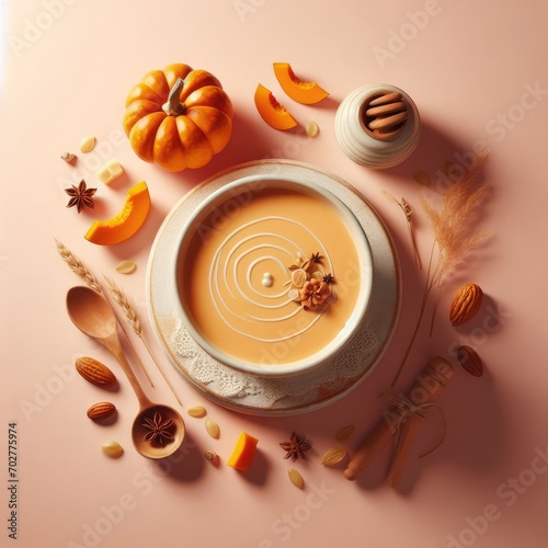 autumn still life pumpkin soup on a bowl