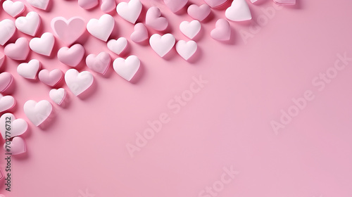 Valentine's Day background. Frame made of pink hearts on pastel pink background. Valentines day concept. Flat lay, top view, copy space