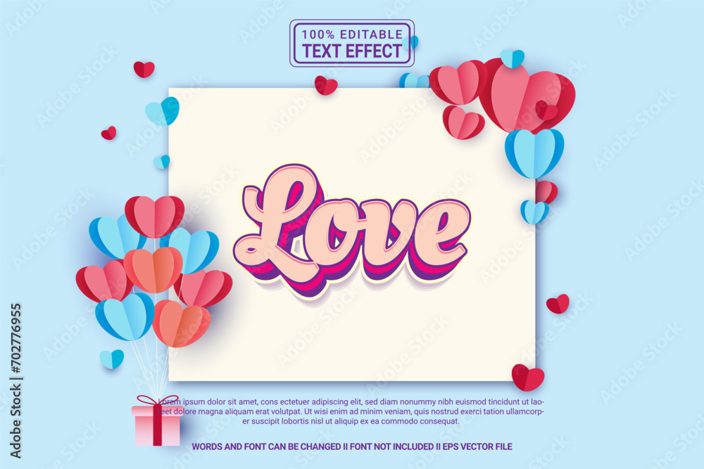 Editable text effect Love 3d cartoon template style modern premium vector