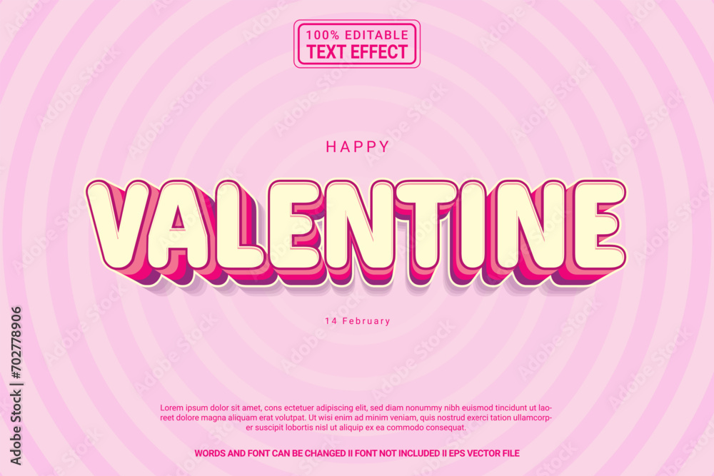 Editable text effect Valentine 3d cartoon template style modern premium vector