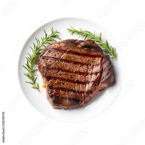 grilled beef steak isolated on white.