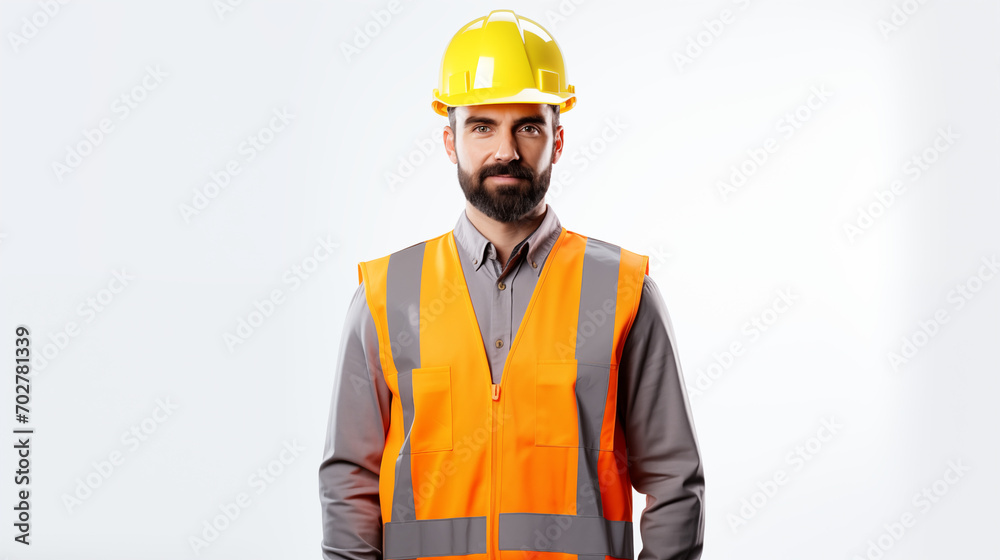 mechanic wear safety vest and helmet in white background mechanic wear safety vest and helmet in white background