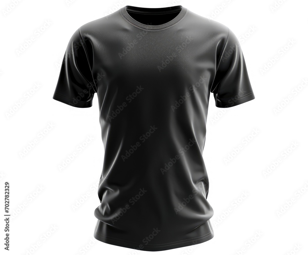 Black t-shirt isolated on a white background. Mockup blank sportswear front view. Black t-shirt isolated on a white background. Mockup blank sportswear front view.