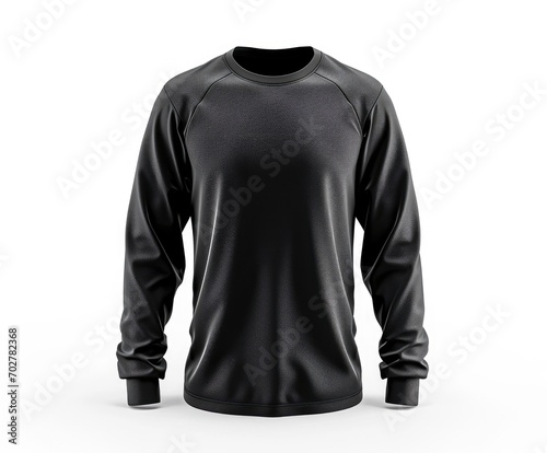 Black long sleeve t-shirt isolated on a white background. Mockup blank sportswear front view.