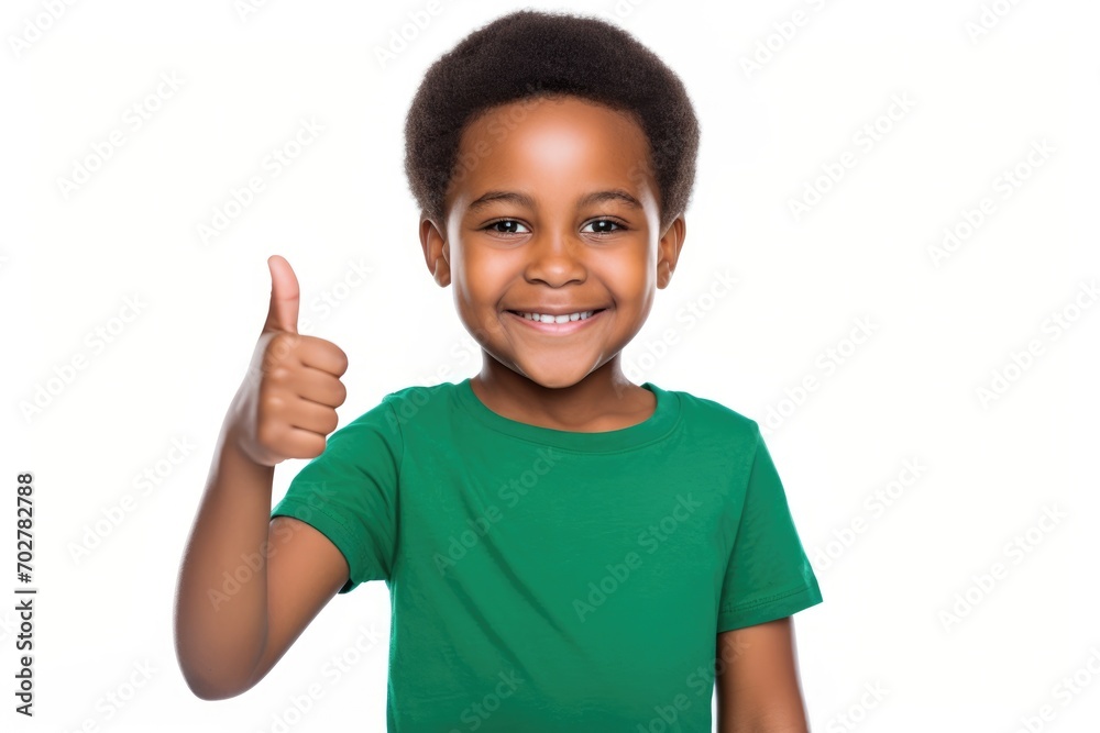 Black History Month, African American boy making thumb up gesture on white background Black History Month, African American boy making thumb up gesture on white background