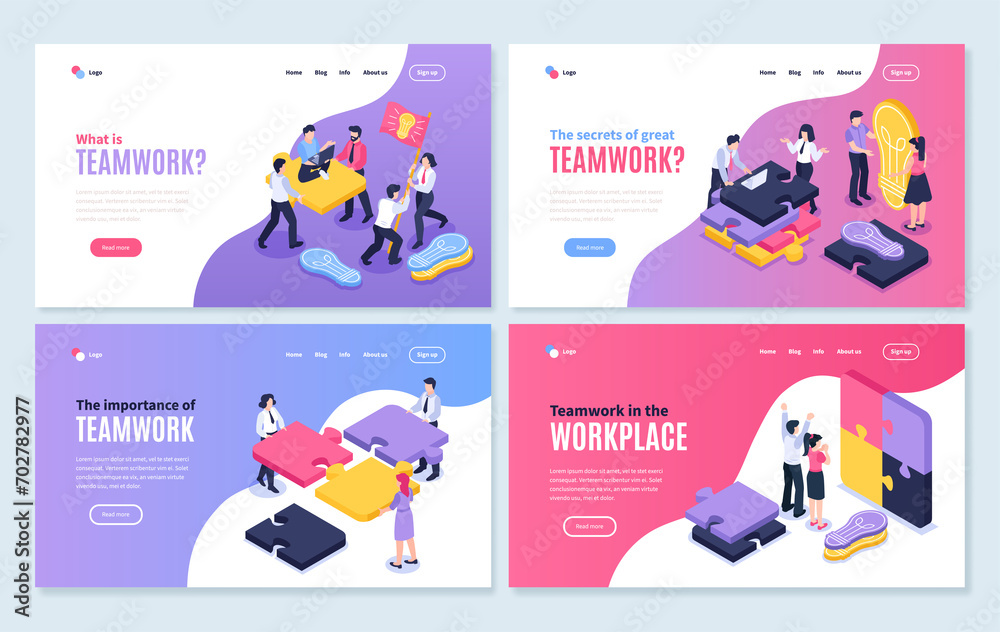 Isometric teamwork landing page collection Isometric teamwork landing page collection