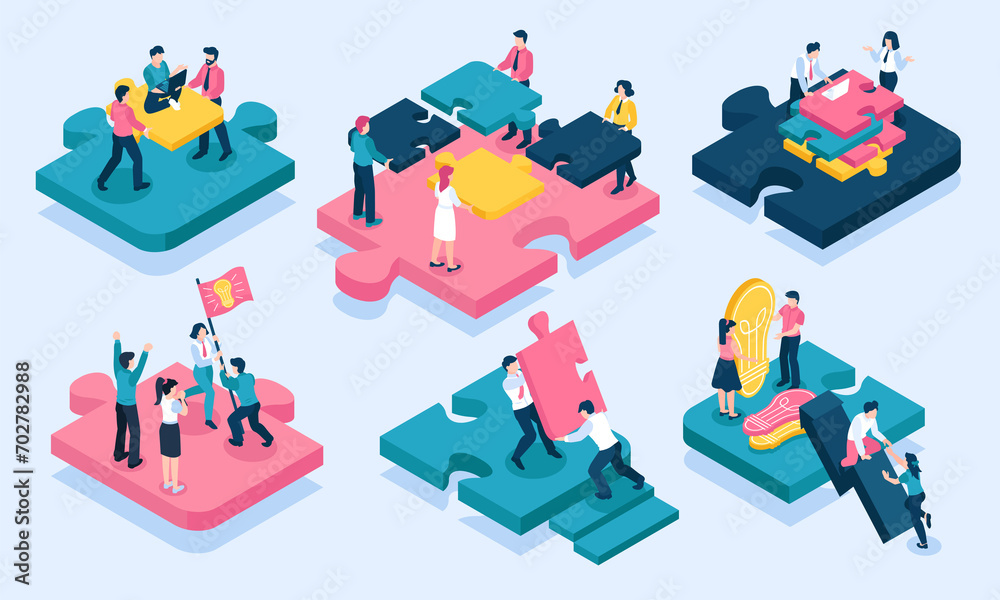 Naklejka premium Isometric teamwork scenes