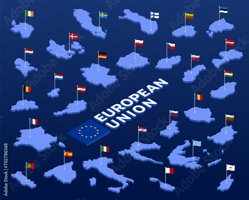 Isometric European union territory illustration