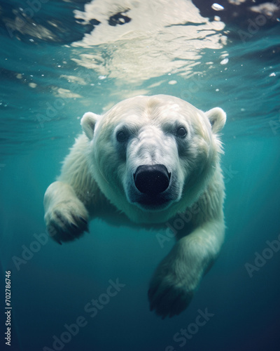 Polar bear swims through icy water animal wildlife