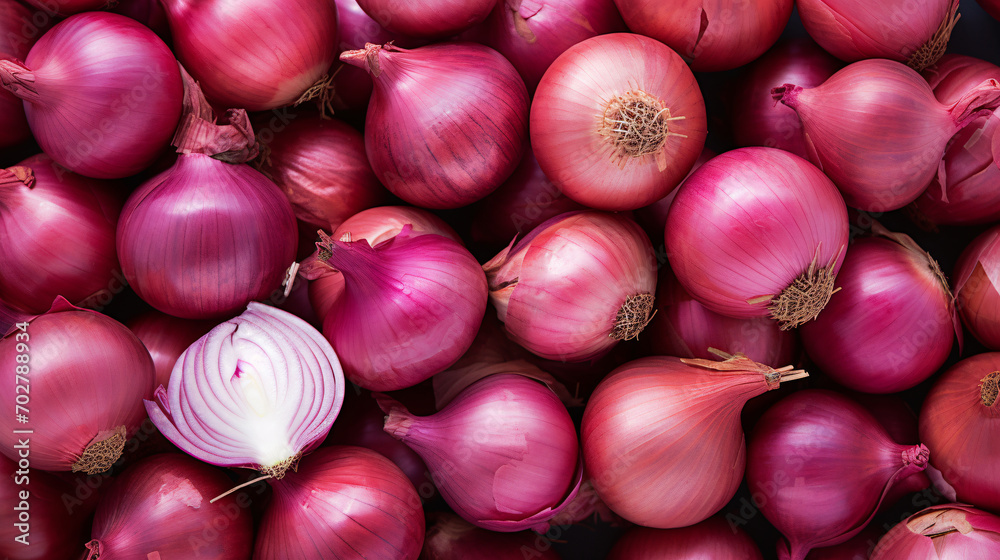Fresh organic red onions, onion background 