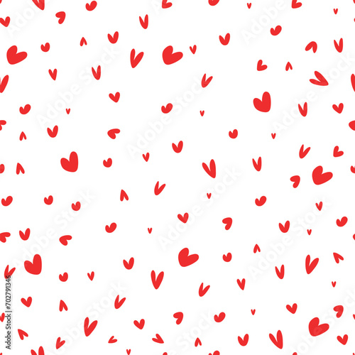 Seamless pattern with small red hearts on white background. Vector illustration.