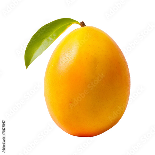 Mango fruit. Whole yellow mango with leaf isolated.