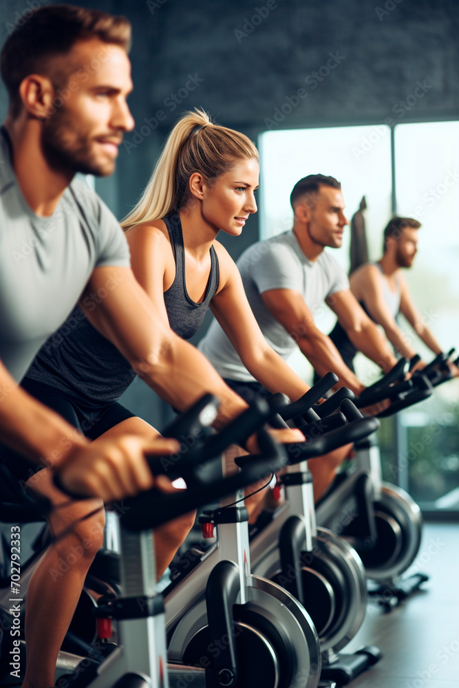 People in the gym on exercise machines. Selective focus. People in the gym on exercise machines. Selective focus.
