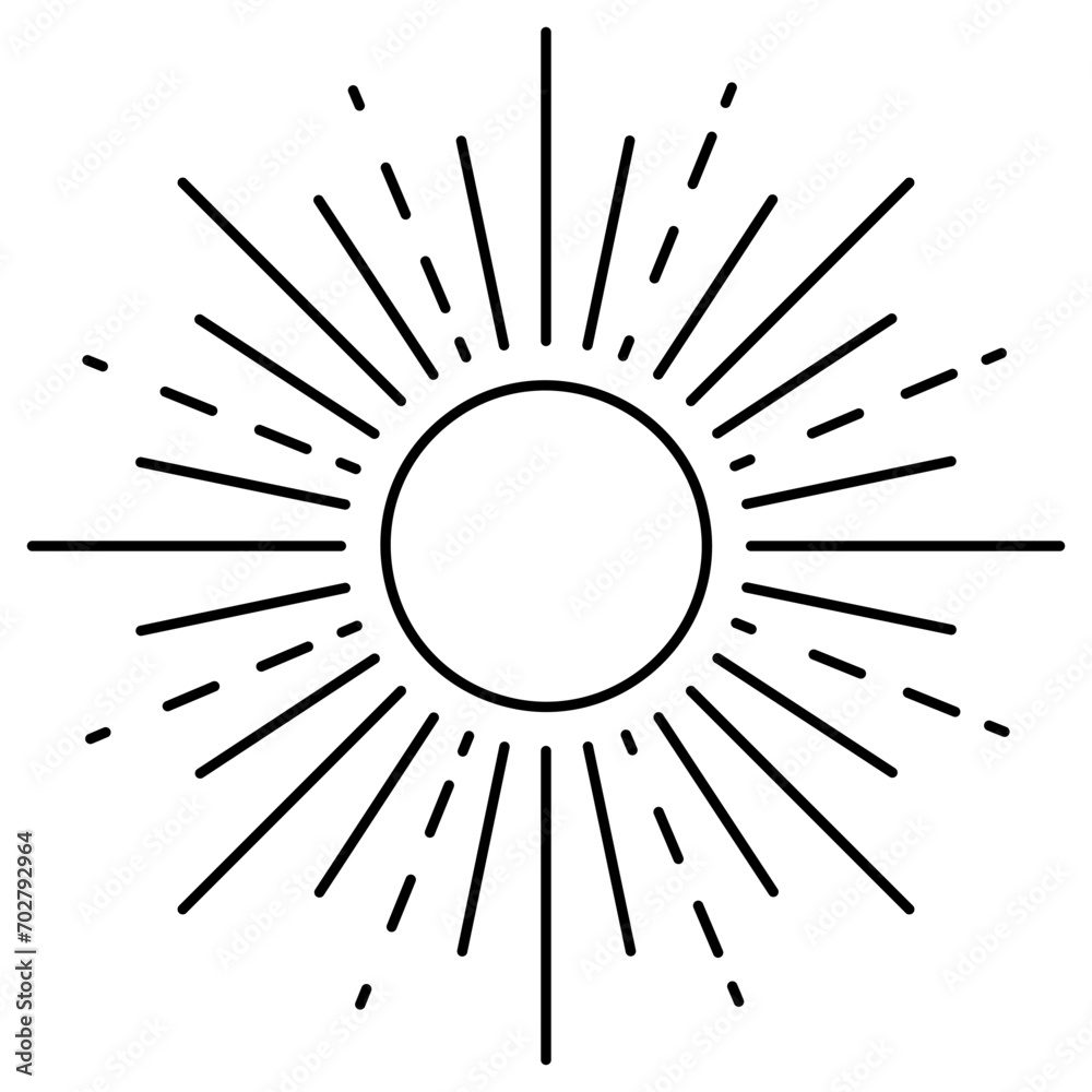 Fototapeta premium Sun isolated on a transparent. Vector illustration in outline style. 