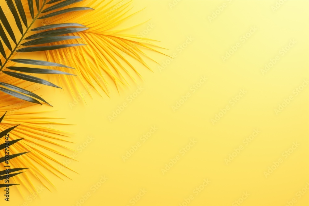 a palm leaf on a yellow background with a place for a text or an image of a palm leaf on a yellow background with a place for a text ornament. a palm leaf on a yellow background with a place for a text or an image of a palm leaf on a yellow background with a place for a text ornament.