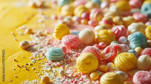 Assortment of Colorful Candies on Vibrant Background. Generative ai