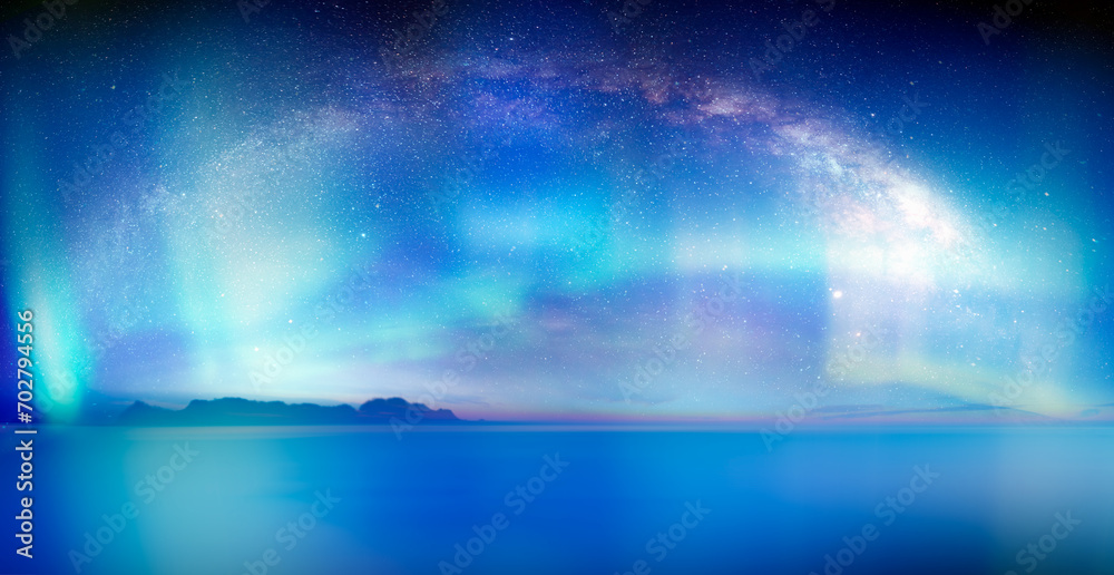 Our galaxy is Milky way spiral galaxy with aurora borealis 
