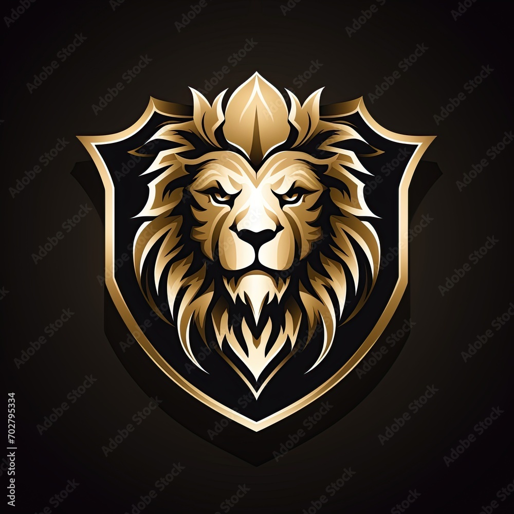 Lion logo design. Black background. Generative Ai