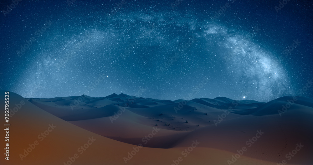 Amazing Milky Way over the sand dunes of Sahara Desert - Sahara, Morocco - obrazy, fototapety, plakaty 
