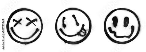 Graffiti-style smiley faces with spray paint effect isolated on transparent background photo