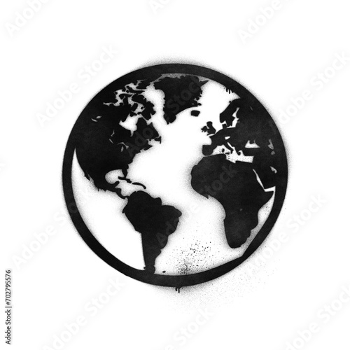 Graffiti-style Earth globe stencil with spray paint effect isolated on transparent background #702795576