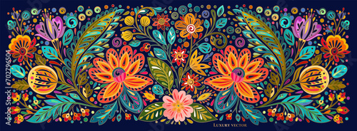 Colorful vector background with beautiful floral ornaments. Traditional Turkish, Indian pattern. Great for fabric and textile, wallpaper, packaging or any desired idea.