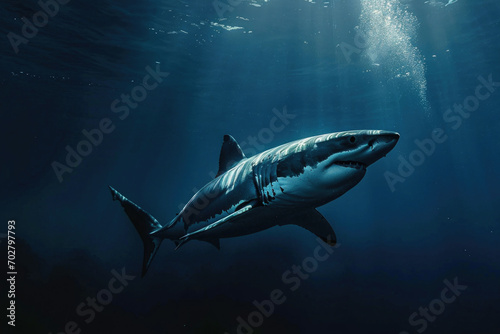 A great white shark swimming gracefully in the moonlit waters © Veniamin Kraskov