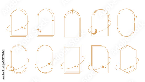 Simple modern aesthetic line elements Modern geometric linear frame with sparkling stars.