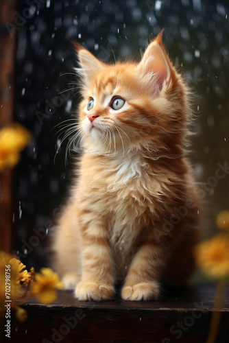 Little funny cute red kitten