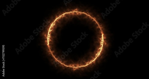 
4K Fiery ray generated in a circle frame sparks and flares background. Fire moving in circular design illuminated inferno blaze glowing background with burns dusts and gas. Eclipse fireball animation