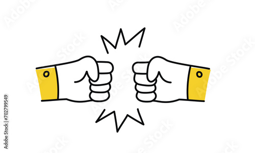 Two clenched male fists bumping together