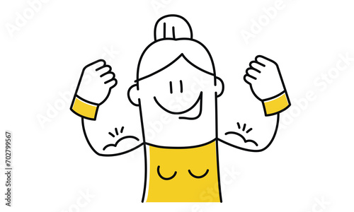 Confident business woman flexing muscles.
