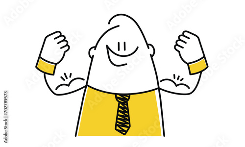Confident businessman flexing muscles.