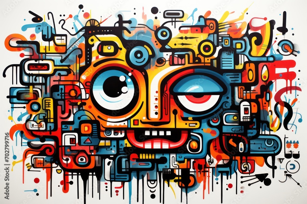 a painting of a face with a lot of different colors and shapes in the center of the face is a face with a lot of different colors and shapes in the middle of the face. a painting of a face with a lot of different colors and shapes in the center of the face is a face with a lot of different colors and shapes in the middle of the face.