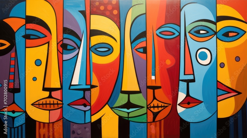 spectrum of serenity - multiple abstract faces in harmonious colors ideal for office decor, artistic inspiration, and psychological studies