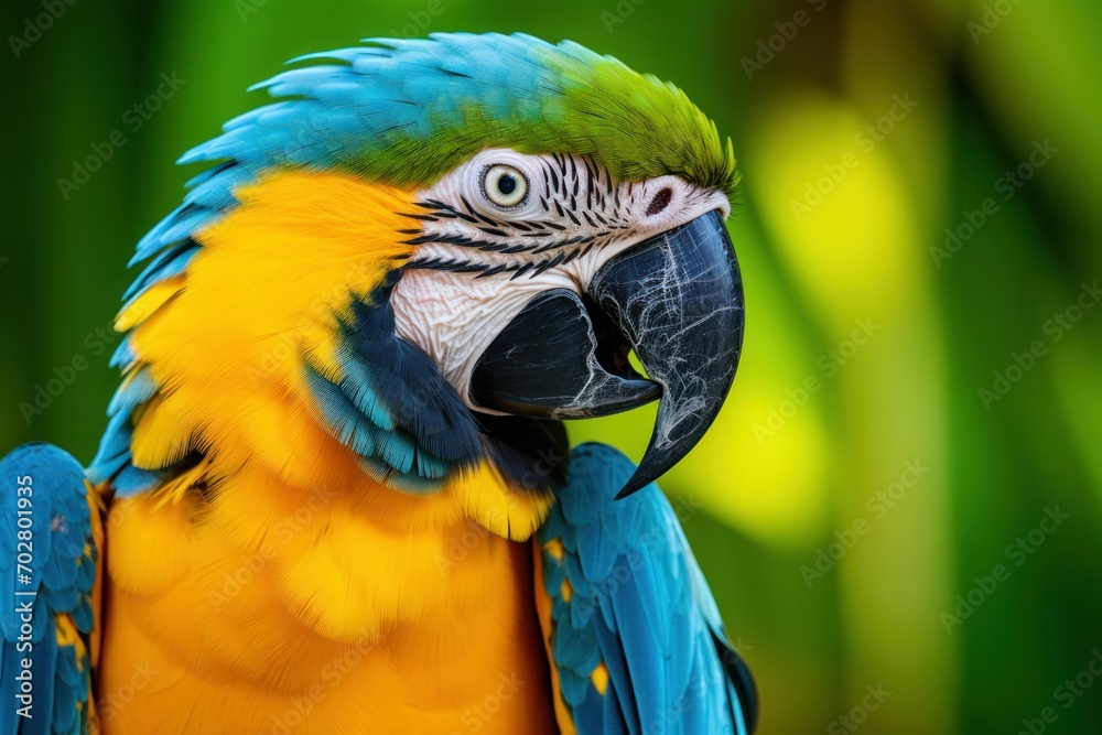beautiful portrait of blue and yellow macaw 